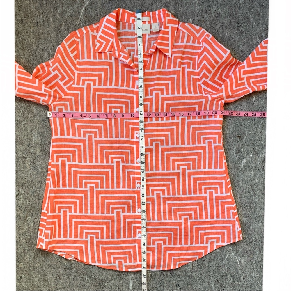 Chicos linen coral orange and white geometric design 3/4 sleeve tunic - Picture 12 of 16